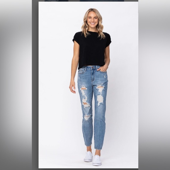 Judy Blue Boyfriend Fit High Waist Straight Distressed Jeans Women Sz-11 (30) - Picture 1 of 11